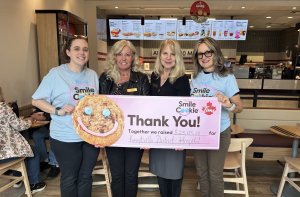 Katrina Wallace, Tim Hortons Manager; Cindy Smith, Executive Director, KDH Foundation; Margret Norenberg, Board Chair, KDH Foundation; and Ingrid Kohling, Tim Hortons Franchise Owner
