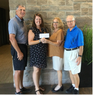 (left to right) Greg Lane, Kristy Carriere, KDH Foundation Coordinator, Joanne Mavis, KDH Foundation Executive Director and Andy Csiffary, at the eQuinelle Men’s Golf League cheque presentation to support the CT Scanner Campaign.