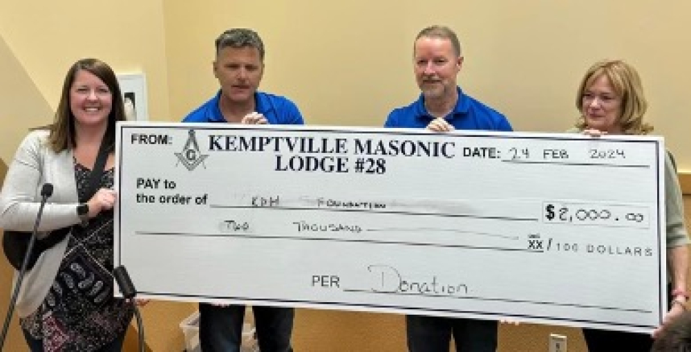 Kemptville Mount Zion 28 Masonic Lodge Makes a Donation and 5-year Pledge for the CT Scanner Crossroads Campaign